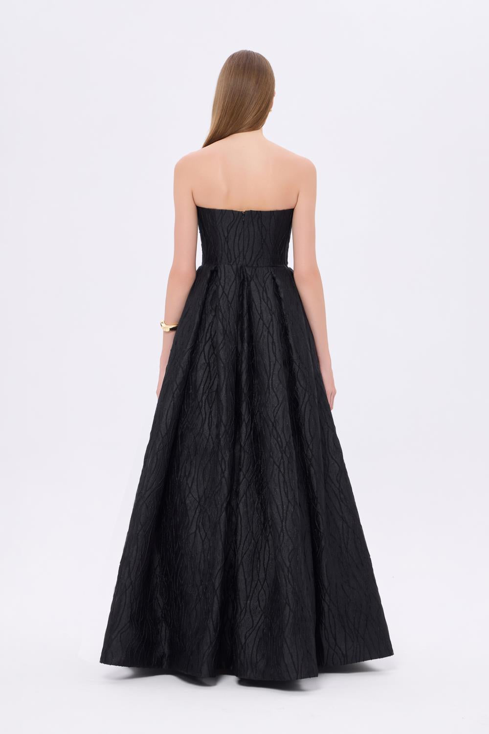 Strapless Princess Cut Organza Long Evening Dress - 9329C