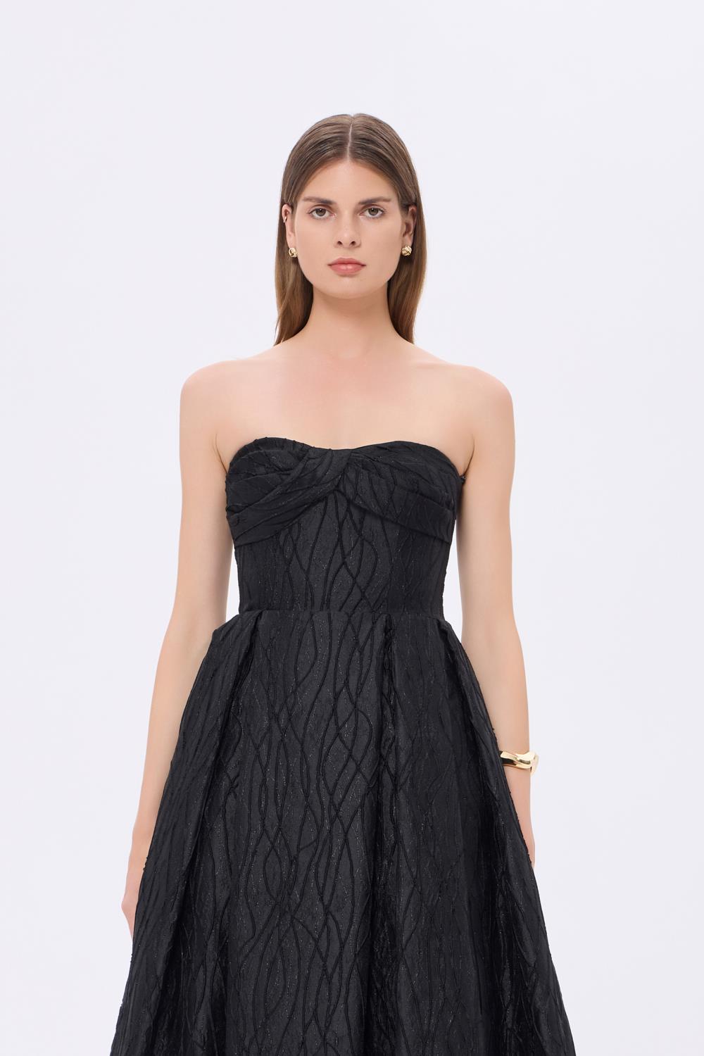 Strapless Princess Cut Organza Long Evening Dress - 9329C