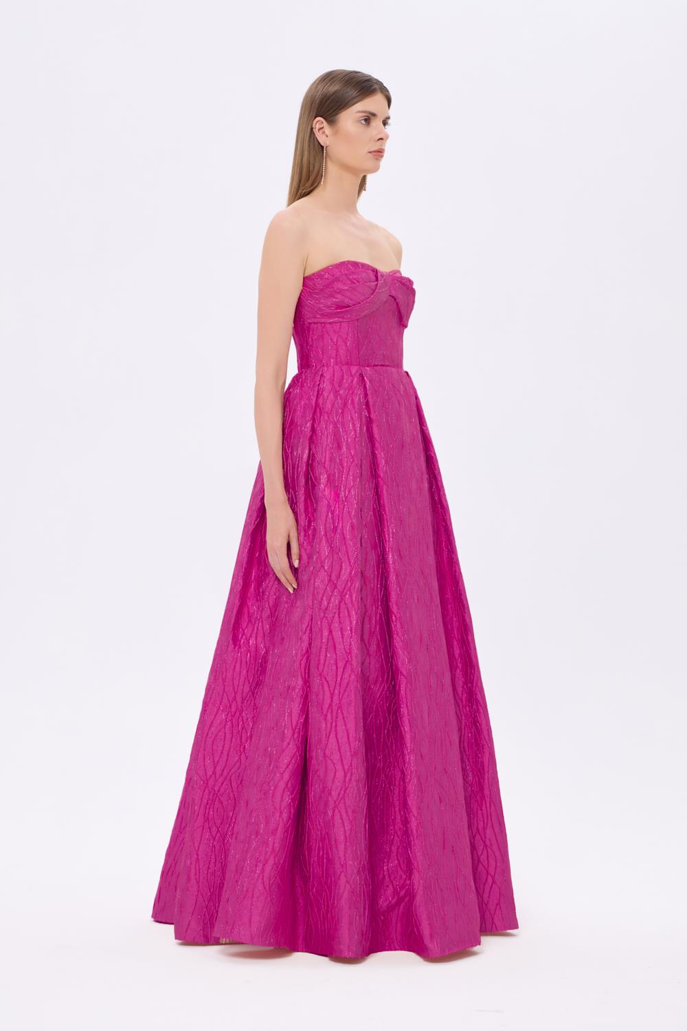 Strapless Princess Cut Organza Long Evening Dress - 9329C