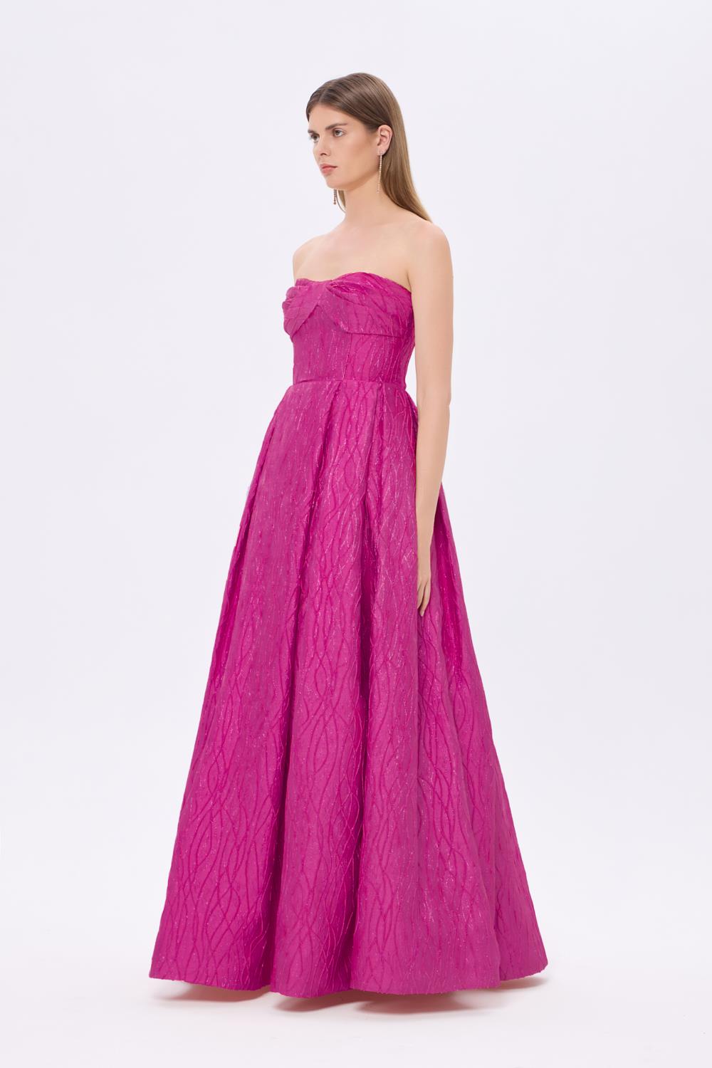 Strapless Princess Cut Organza Long Evening Dress - 9329C