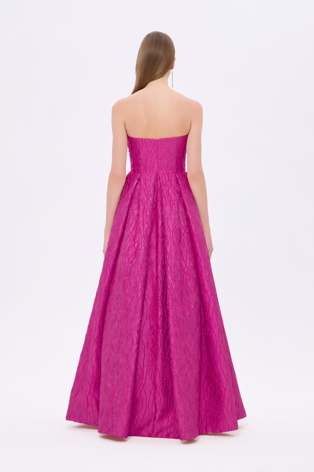 Strapless Princess Cut Organza Long Evening Dress - 9329C