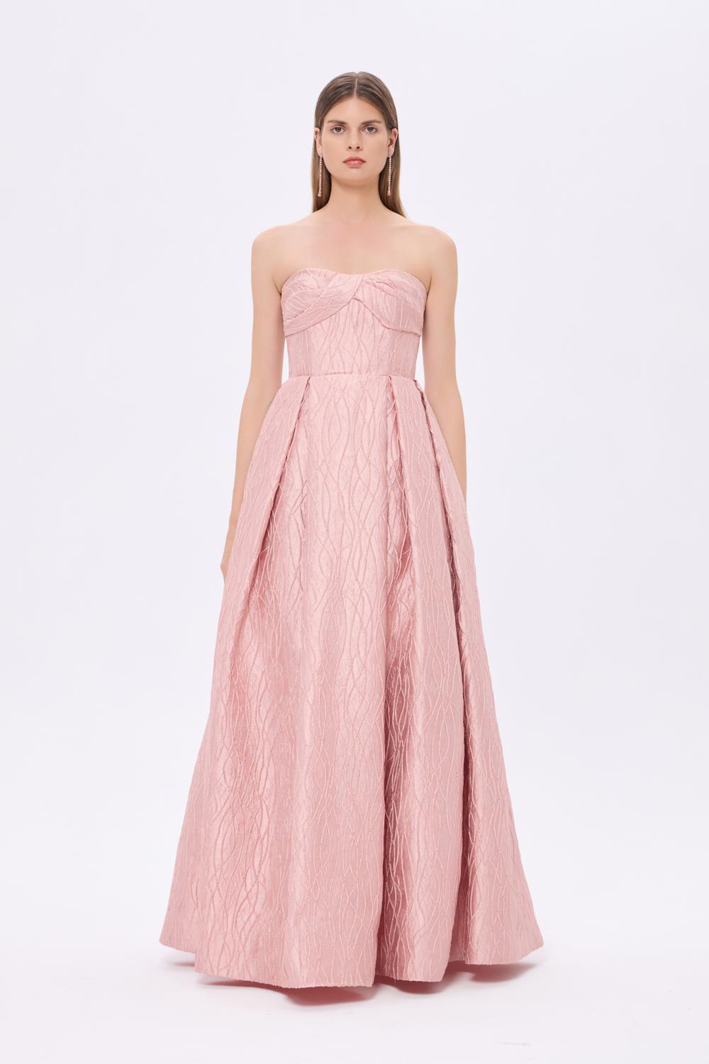 Strapless Princess Cut Organza Long Evening Dress - 9329C