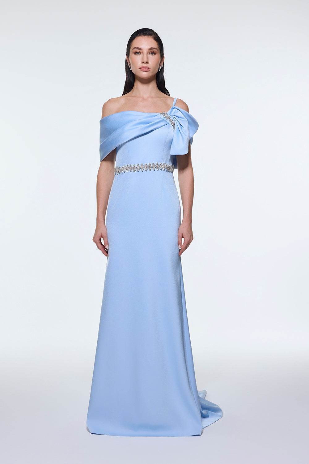 Taş İşlemeli Kemer Detaylı Uzun Abiye Elbise - 9294C