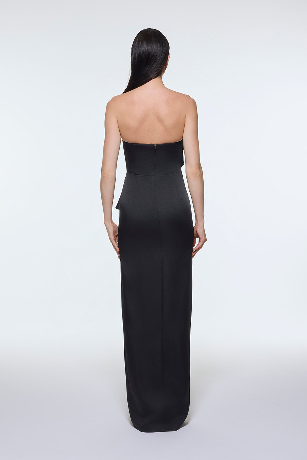 Straplez Yaka Yırtmaçlı Saten Uzun Abiye Elbise - 9281C