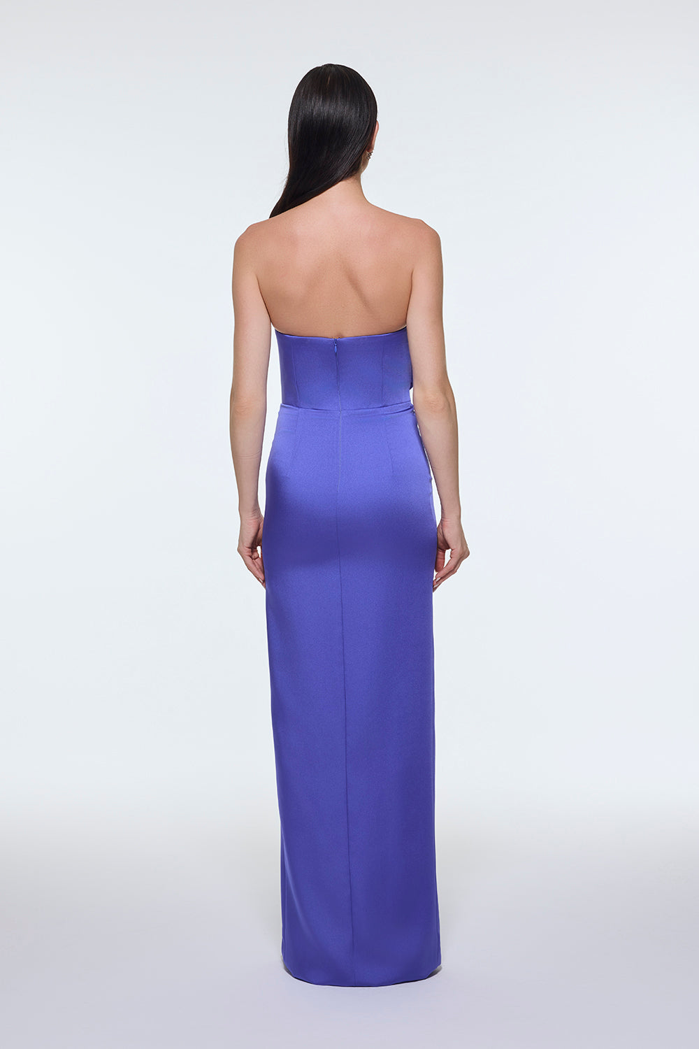 Straplez Yaka Yırtmaçlı Saten Uzun Abiye Elbise - 9281C