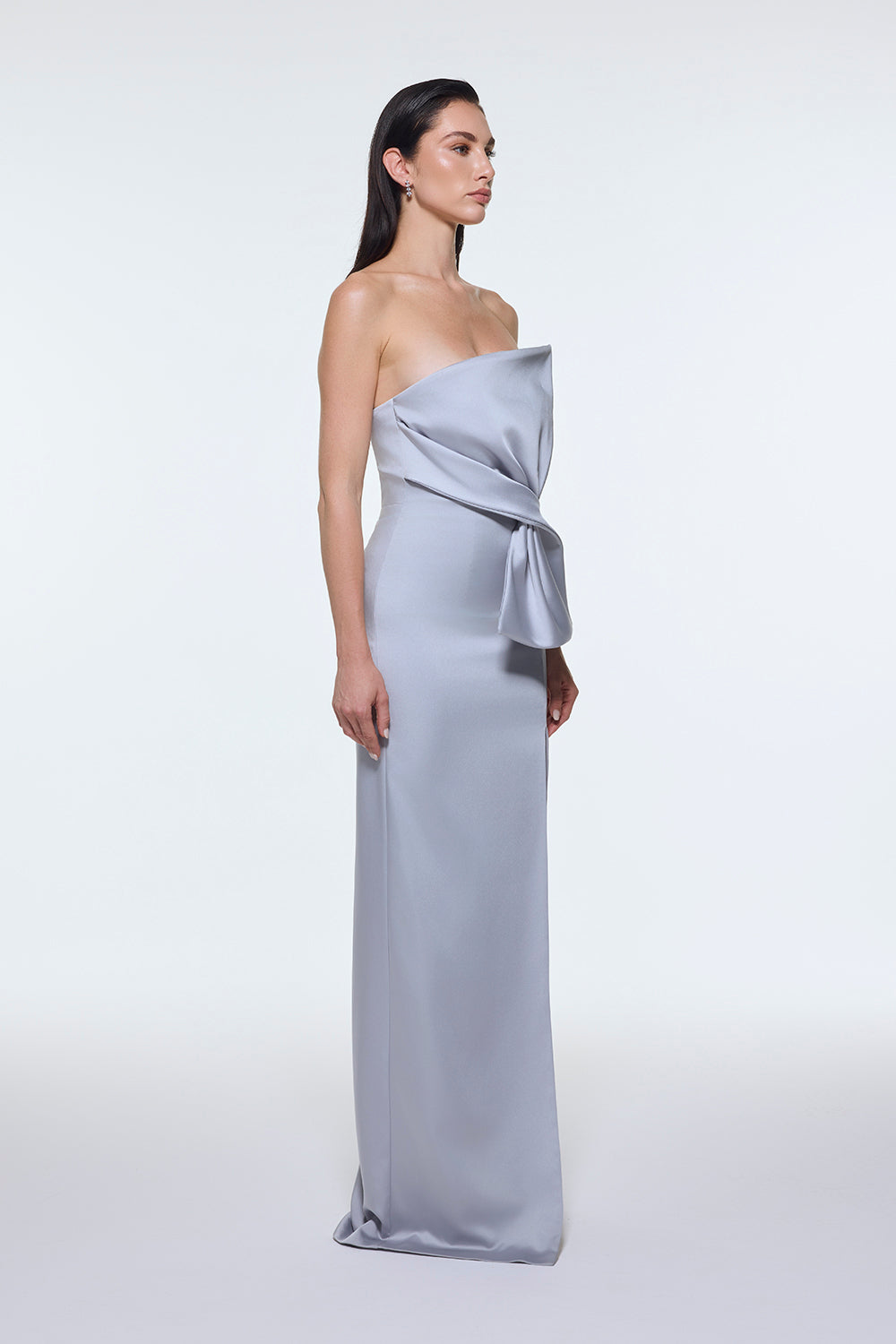 Straplez Yaka Yırtmaçlı Saten Uzun Abiye Elbise - 9281C