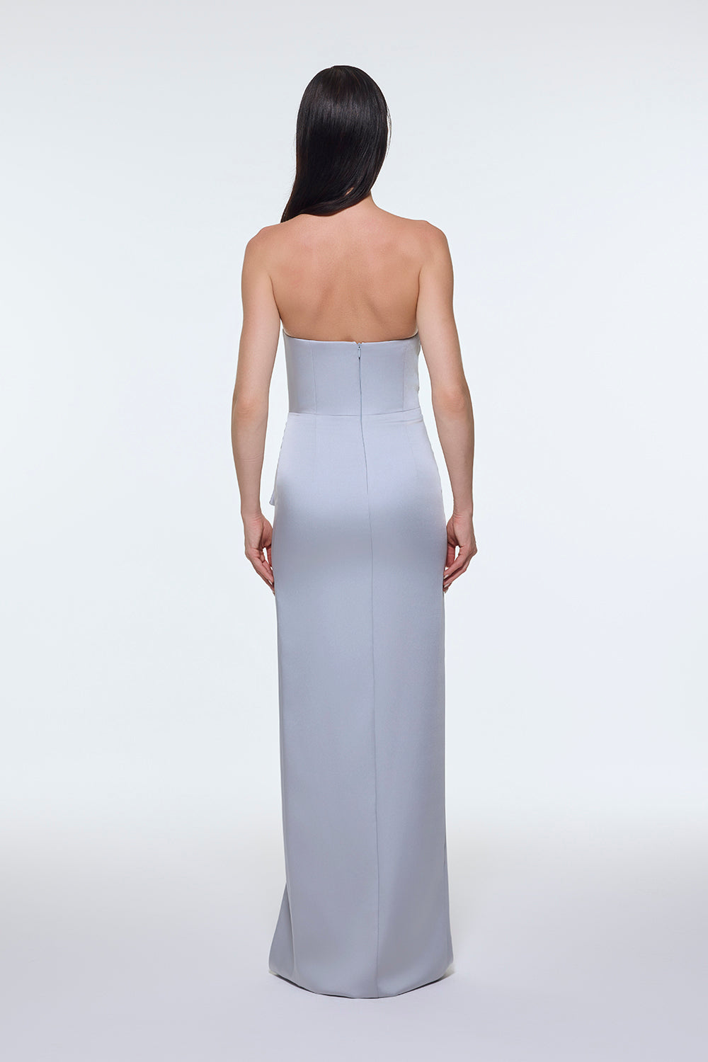 Straplez Yaka Yırtmaçlı Saten Uzun Abiye Elbise - 9281C