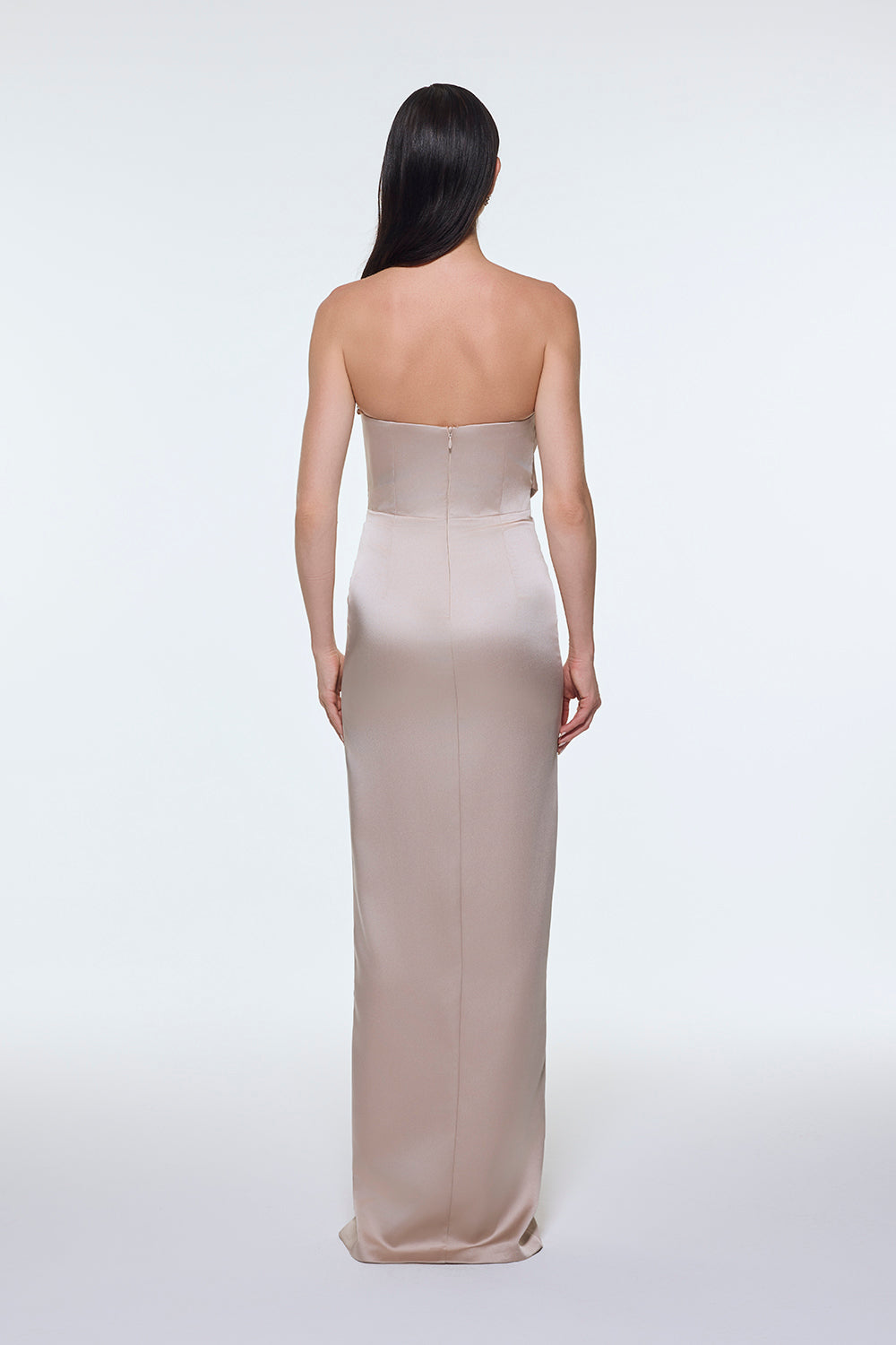 Straplez Yaka Yırtmaçlı Saten Uzun Abiye Elbise - 9281C