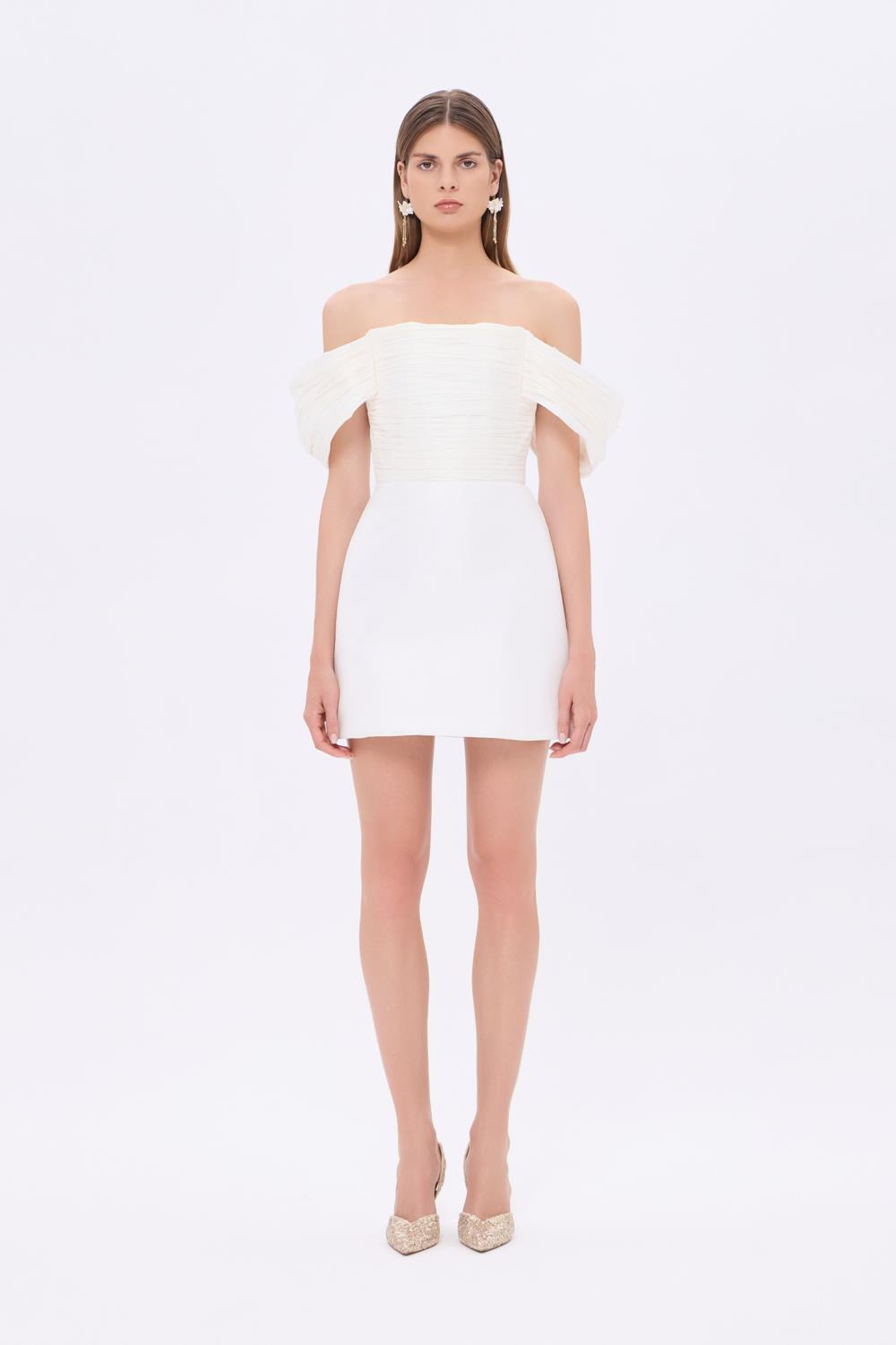 Low Shoulder Taffeta Mini Evening Dress - 9275C