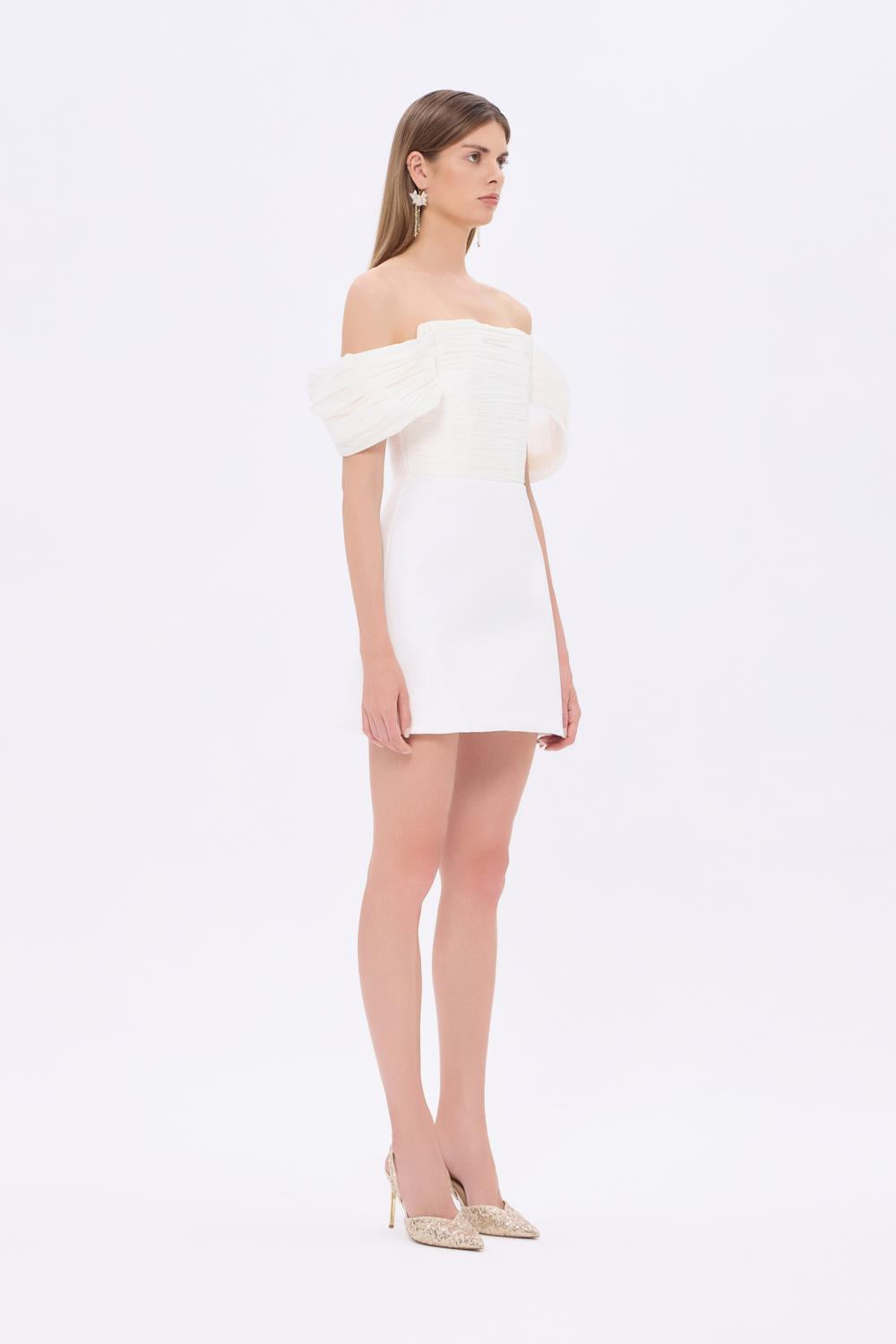 Low Shoulder Taffeta Mini Evening Dress - 9275C