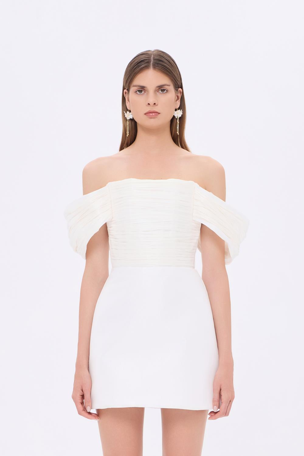 Low Shoulder Taffeta Mini Evening Dress - 9275C