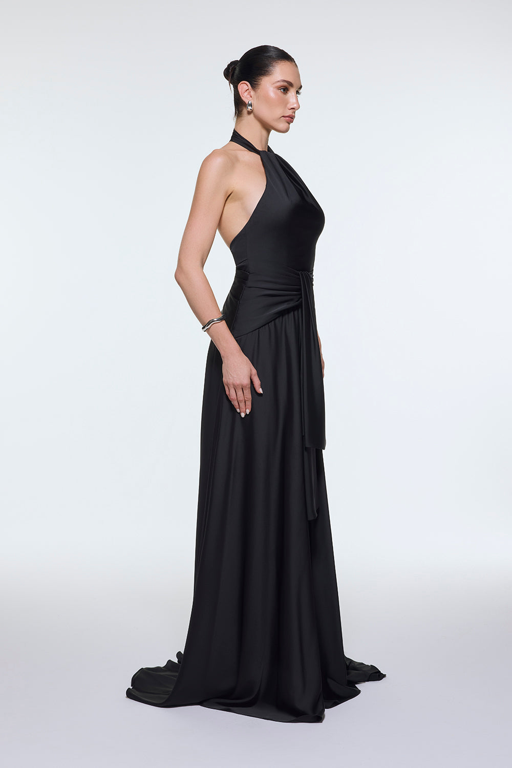 Boyundan Askılı Bel Drape Detaylı Uzun Abiye Elbise - 9253C