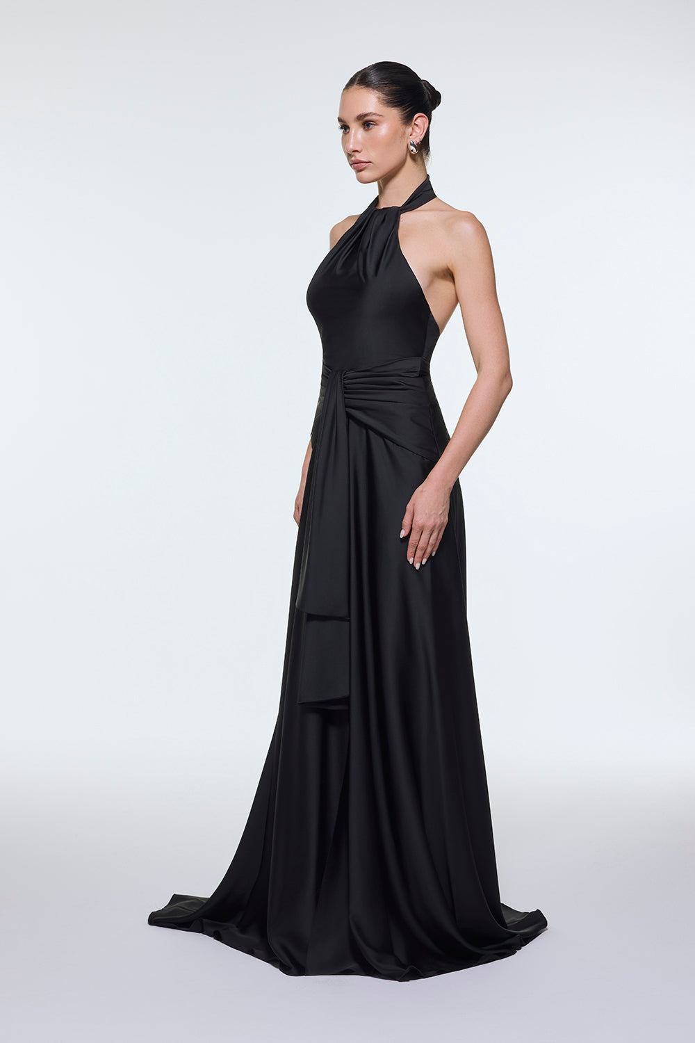 Boyundan Askılı Bel Drape Detaylı Uzun Abiye Elbise - 9253C