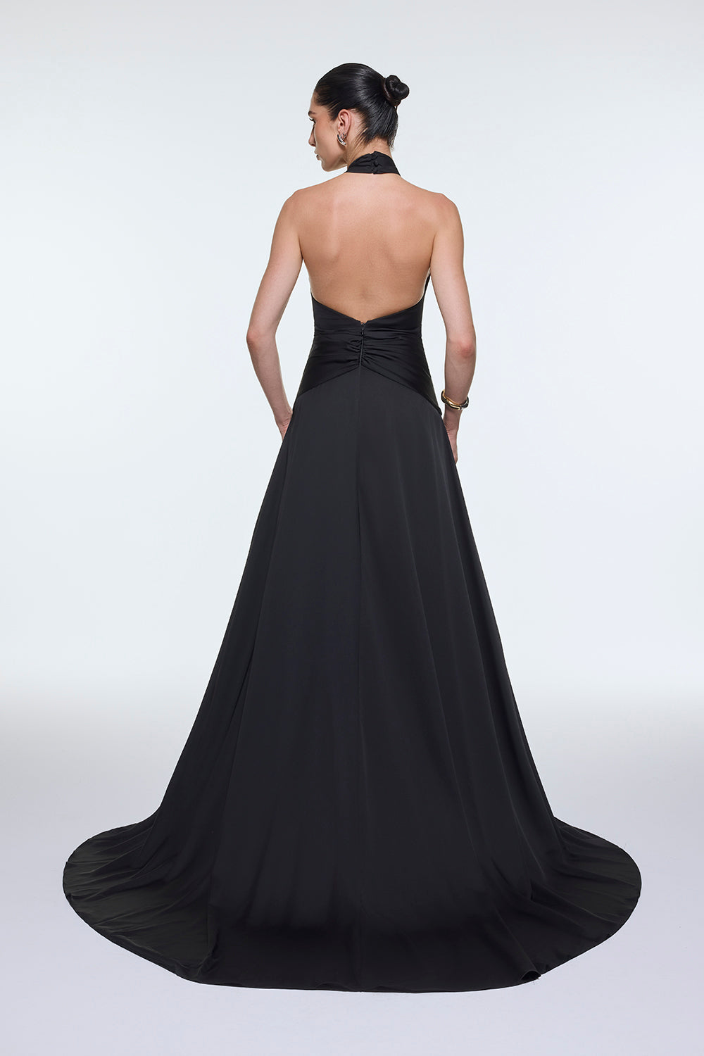 Boyundan Askılı Bel Drape Detaylı Uzun Abiye Elbise - 9253C