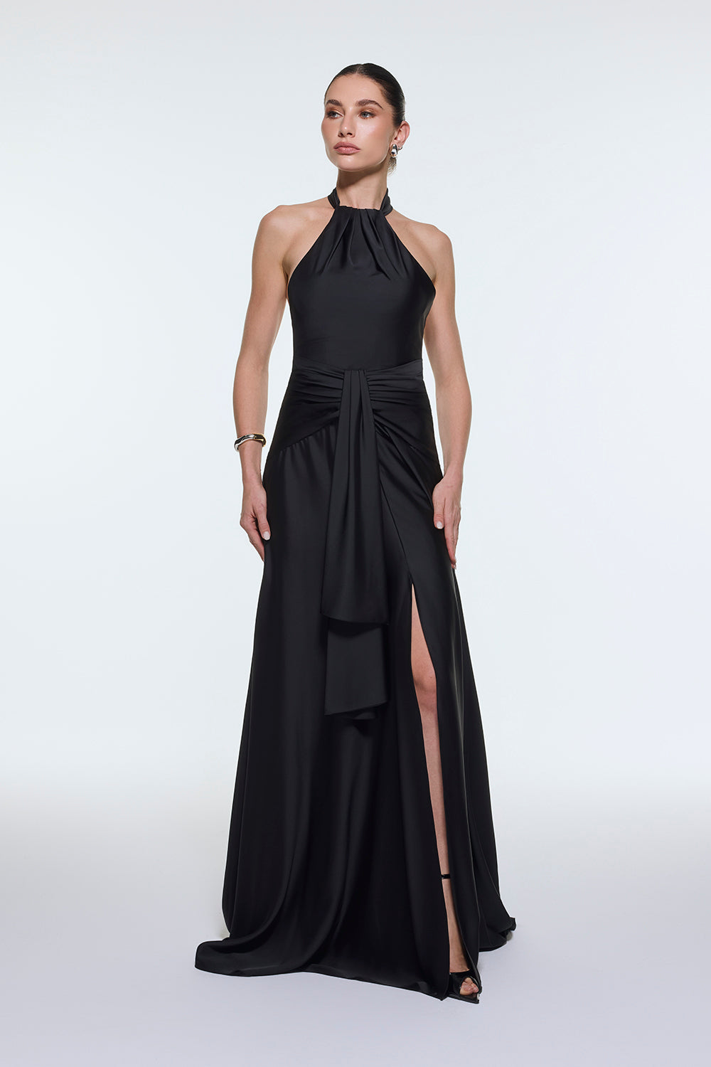 Boyundan Askılı Bel Drape Detaylı Uzun Abiye Elbise - 9253C