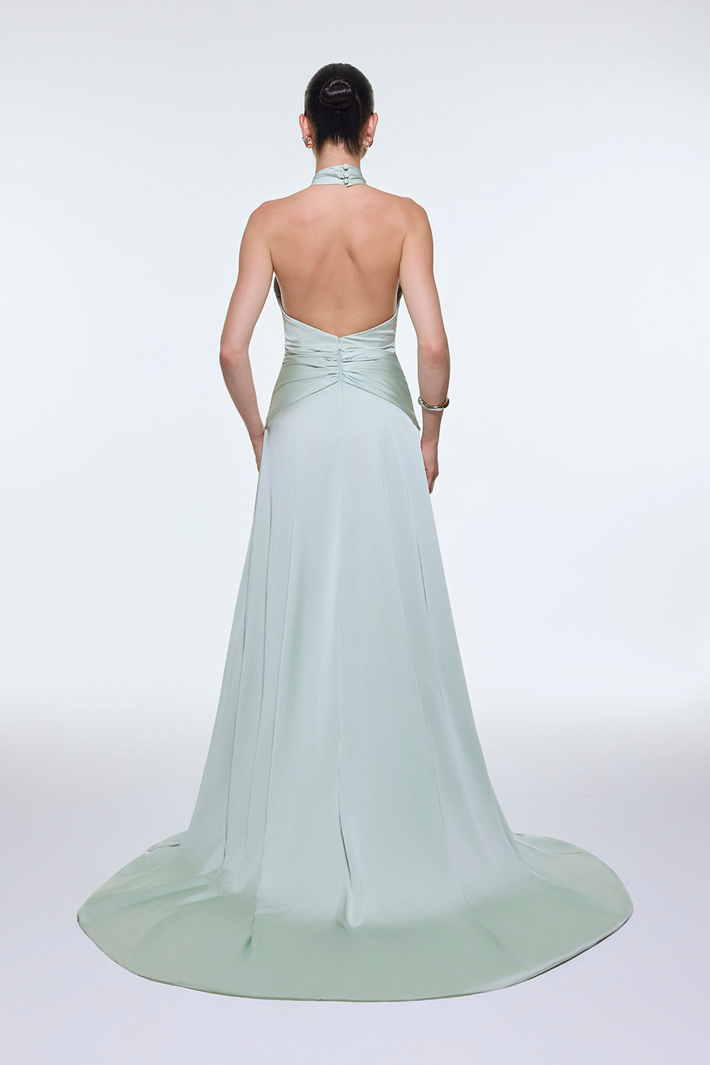 Boyundan Askılı Bel Drape Detaylı Uzun Abiye Elbise - 9253C