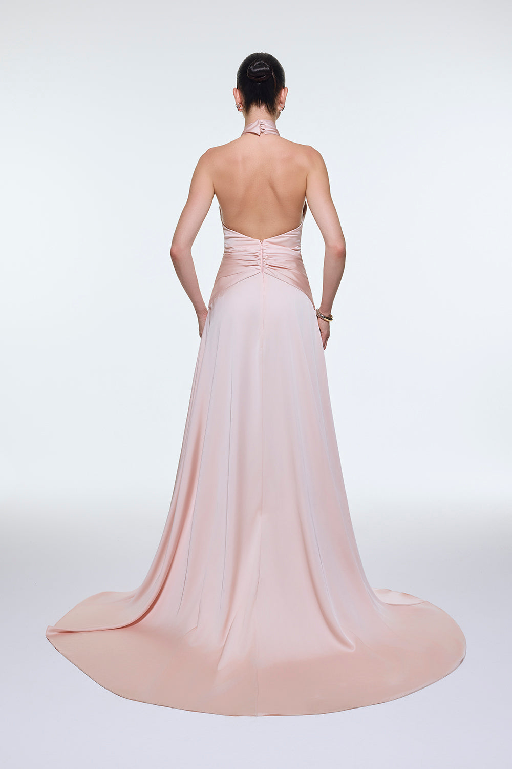 Boyundan Askılı Bel Drape Detaylı Uzun Abiye Elbise - 9253C