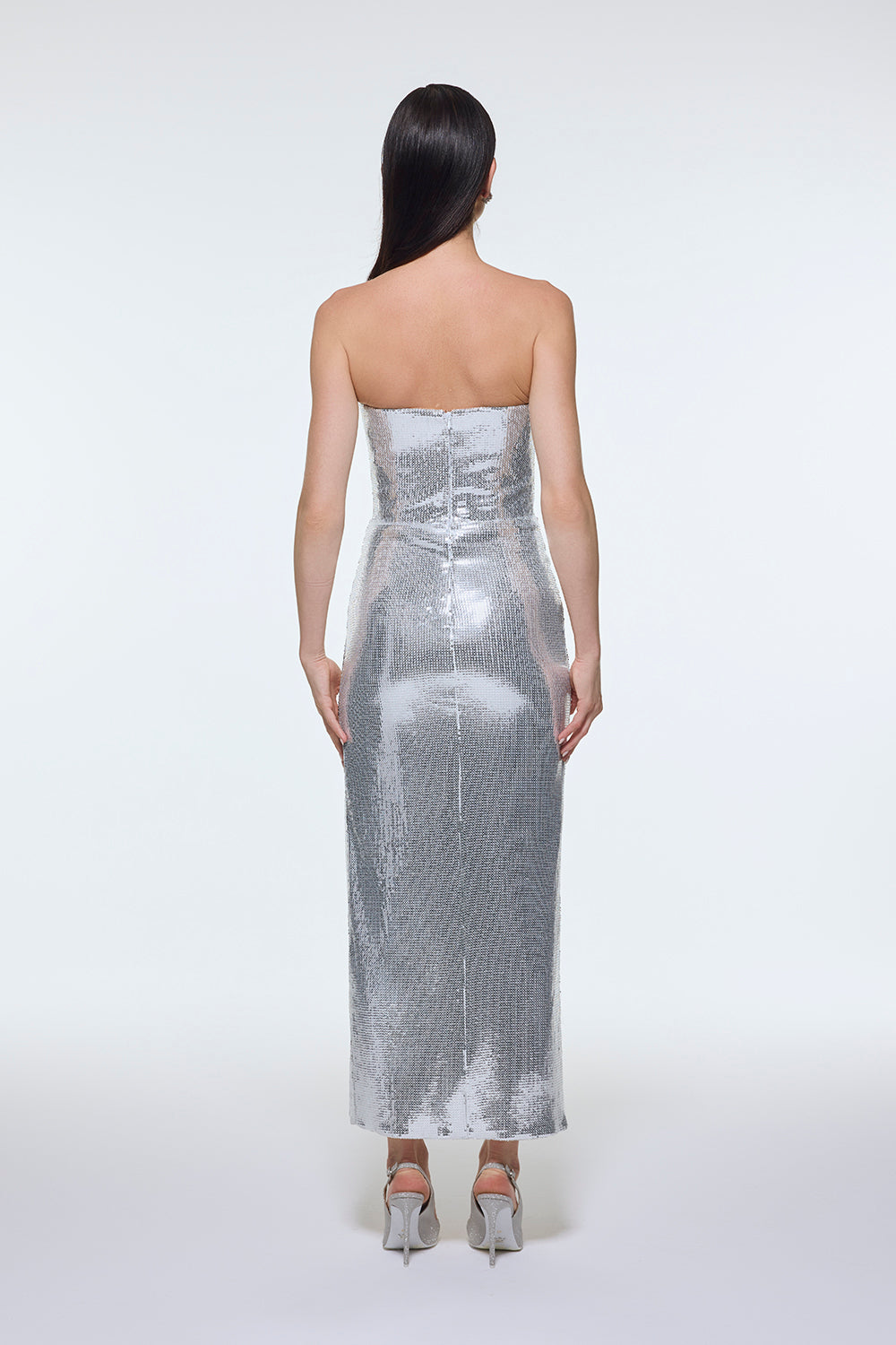 Bel Drape Detaylı Straplez Midi Abiye Elbise - 9295C