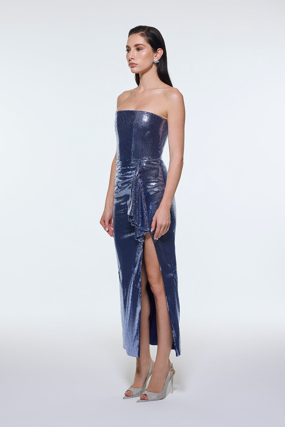 Bel Drape Detaylı Straplez Midi Abiye Elbise - 9295C