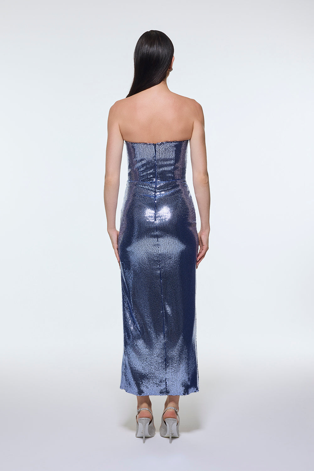 Bel Drape Detaylı Straplez Midi Abiye Elbise - 9295C