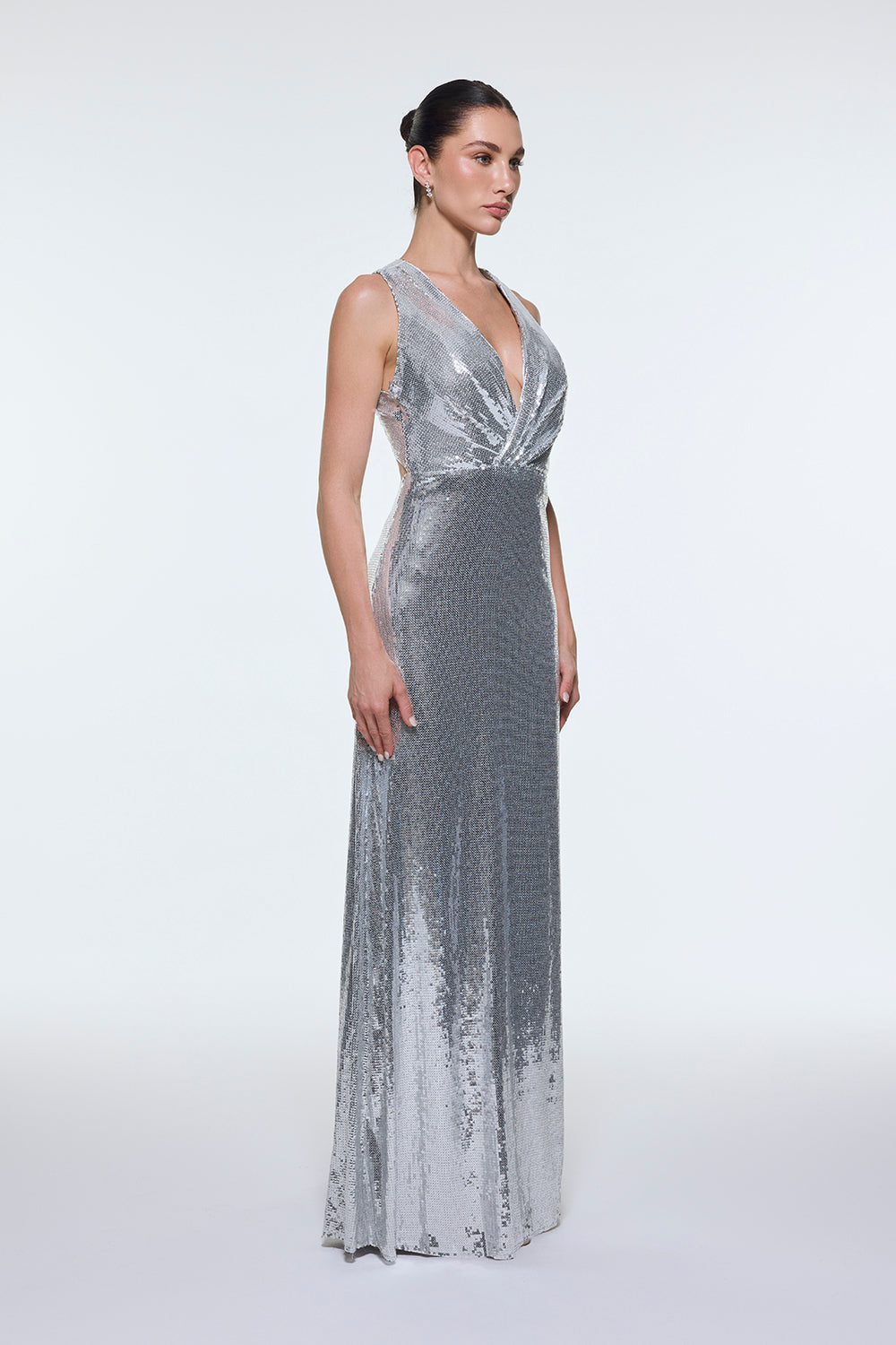 Sırt Dekolte Detaylı Payet Uzun Abiye Elbise - 9201C