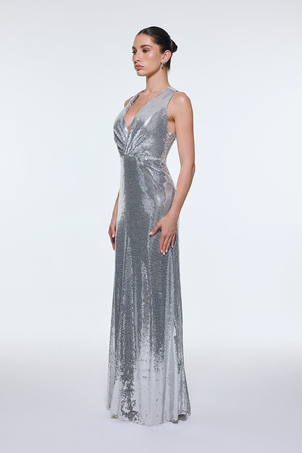 Sırt Dekolte Detaylı Payet Uzun Abiye Elbise - 9201C