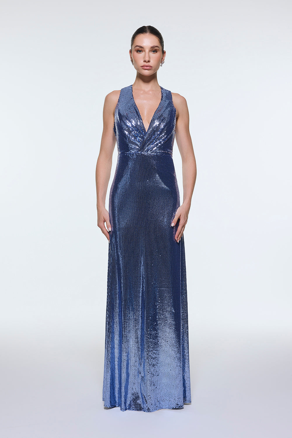 Sırt Dekolte Detaylı Payet Uzun Abiye Elbise - 9201C