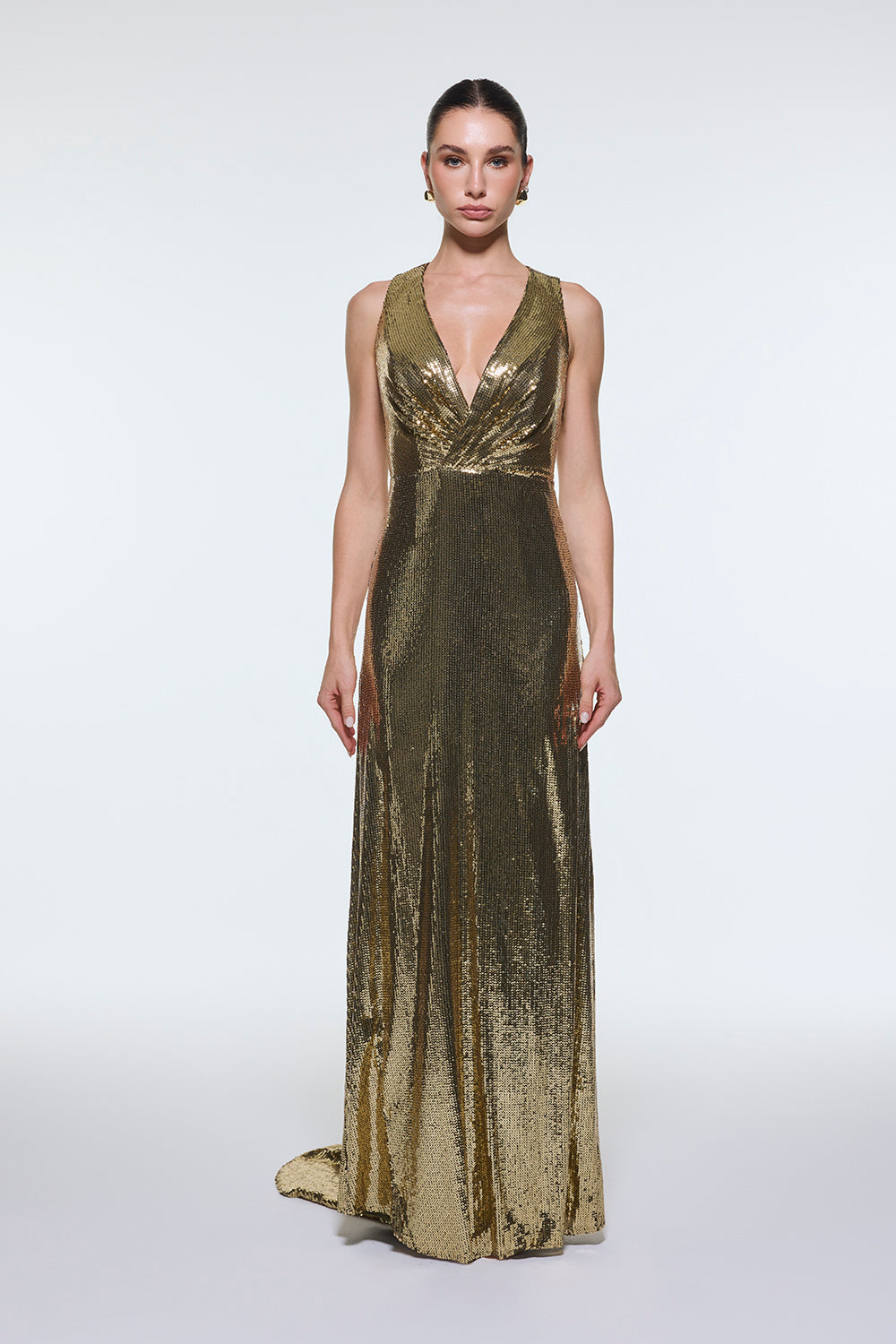 Sırt Dekolte Detaylı Payet Uzun Abiye Elbise - 9201C