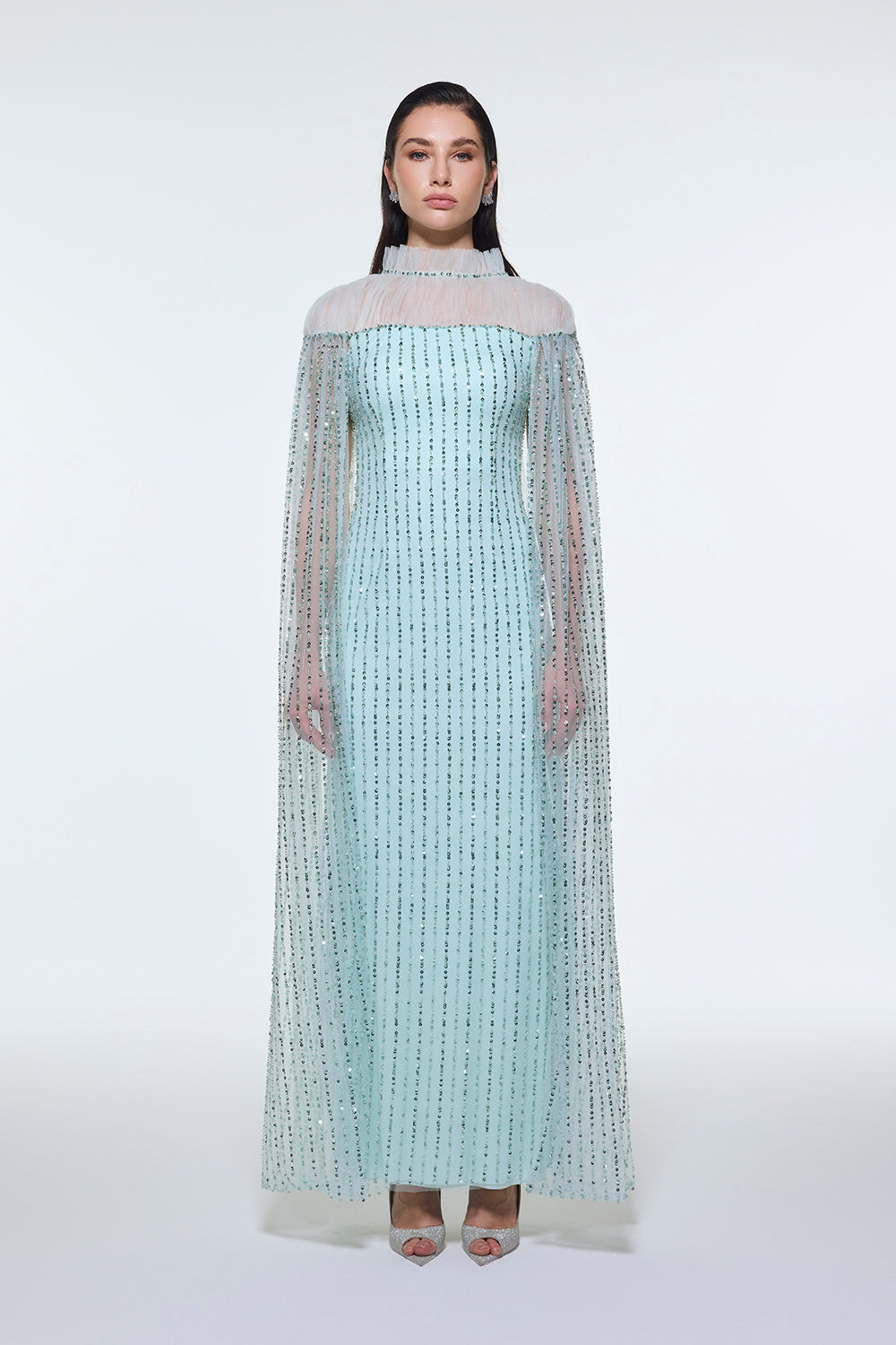 V-Neck Sleeveless Stone-Embellished Evening Dress - 9400C