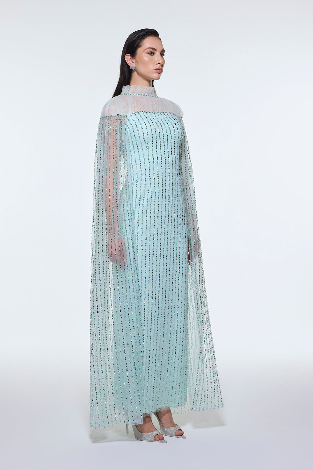 V-Neck Sleeveless Stone-Embellished Evening Dress - 9400C