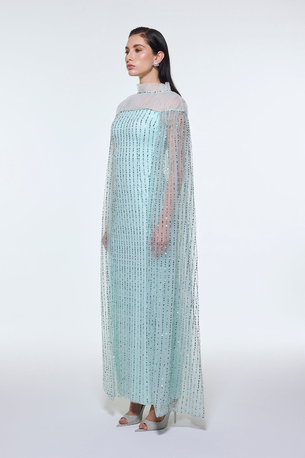 V-Neck Sleeveless Stone-Embellished Evening Dress - 9400C