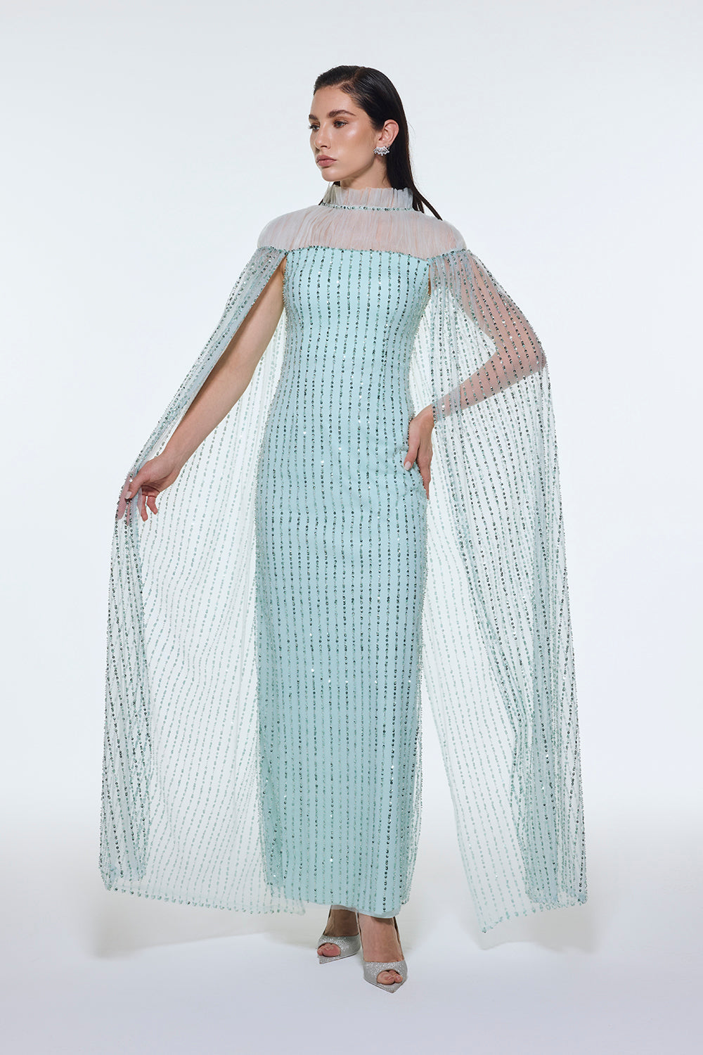 V-Neck Sleeveless Stone-Embellished Evening Dress - 9400C