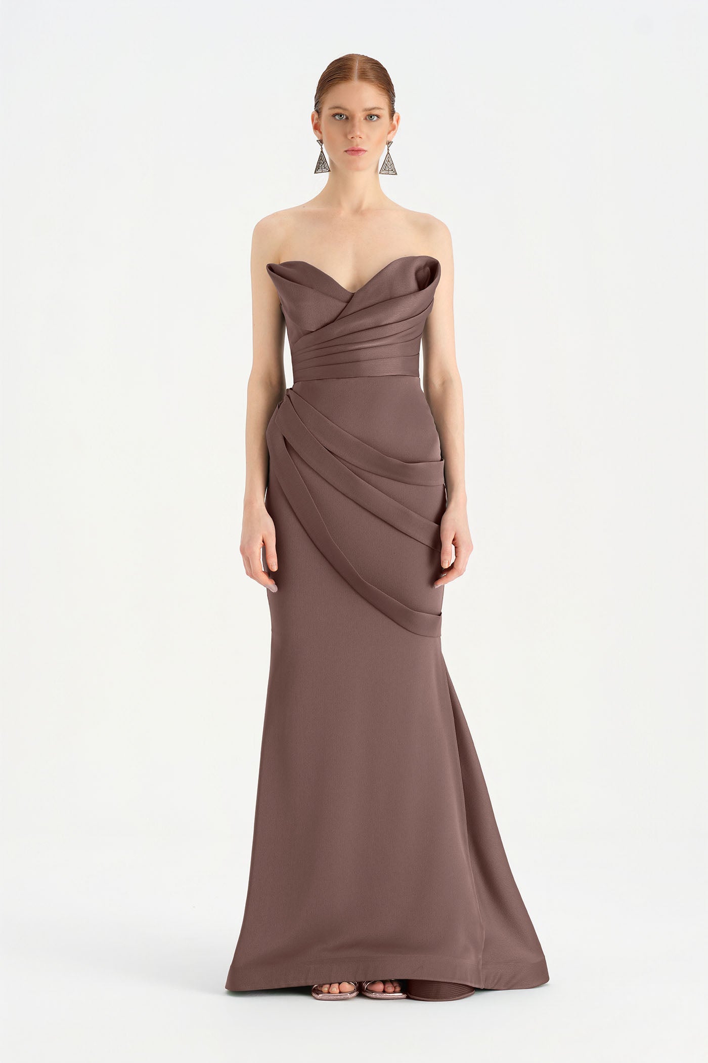 Criss-Cross Draped Evening Dress with Layered Bust - 26021C