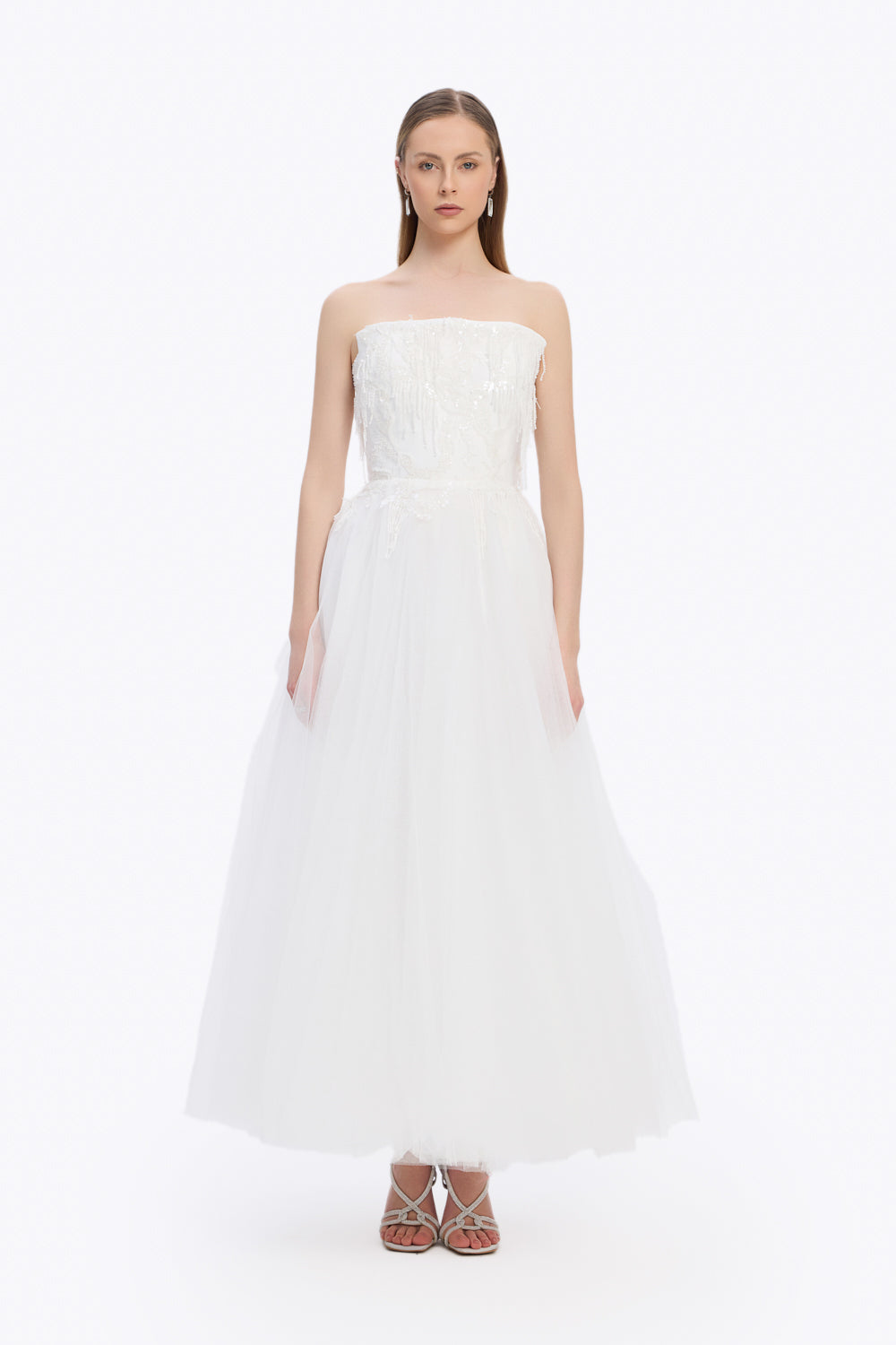 Taş İşlemeli Straplez Uzun Abiye Elbise - 5131C