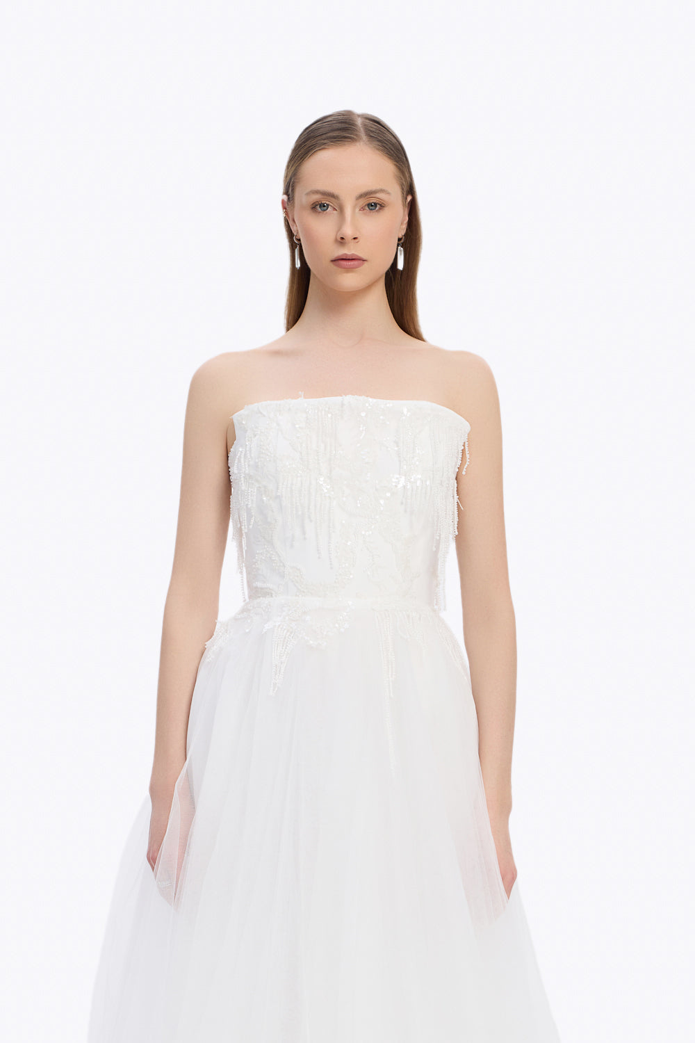 Taş İşlemeli Straplez Uzun Abiye Elbise - 5131C