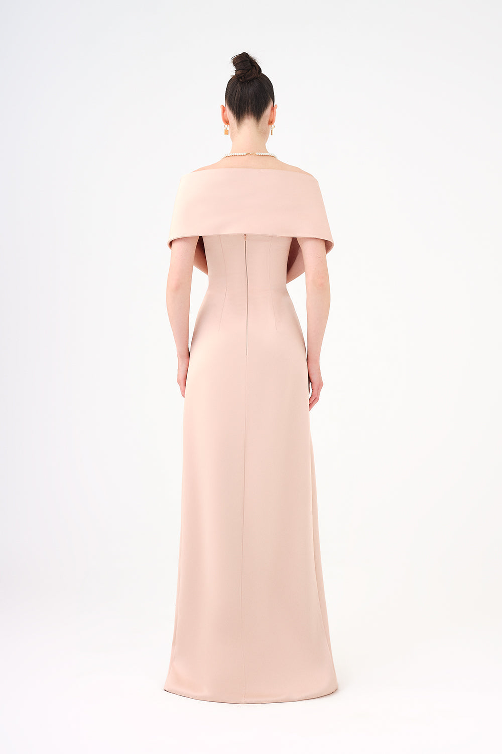 Şallı Straplez Yaka Saten Uzun Abiye Elbise - 9056C