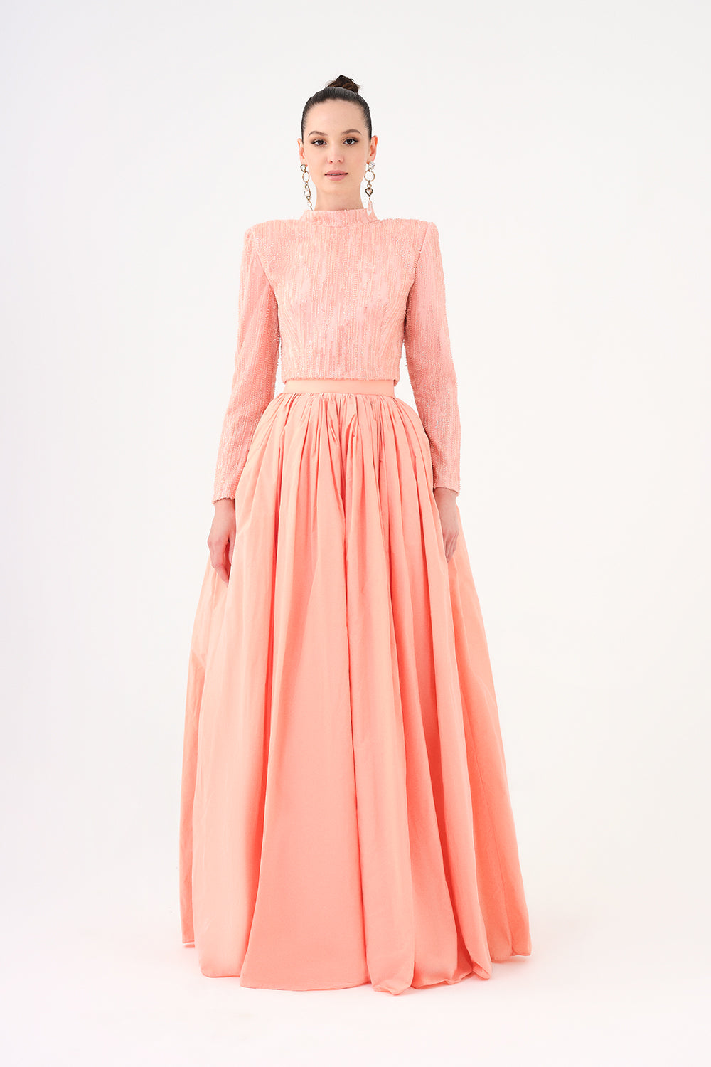 Uzun Kollu Taşlı Ceket - Tafta Etek Takım - 9064C