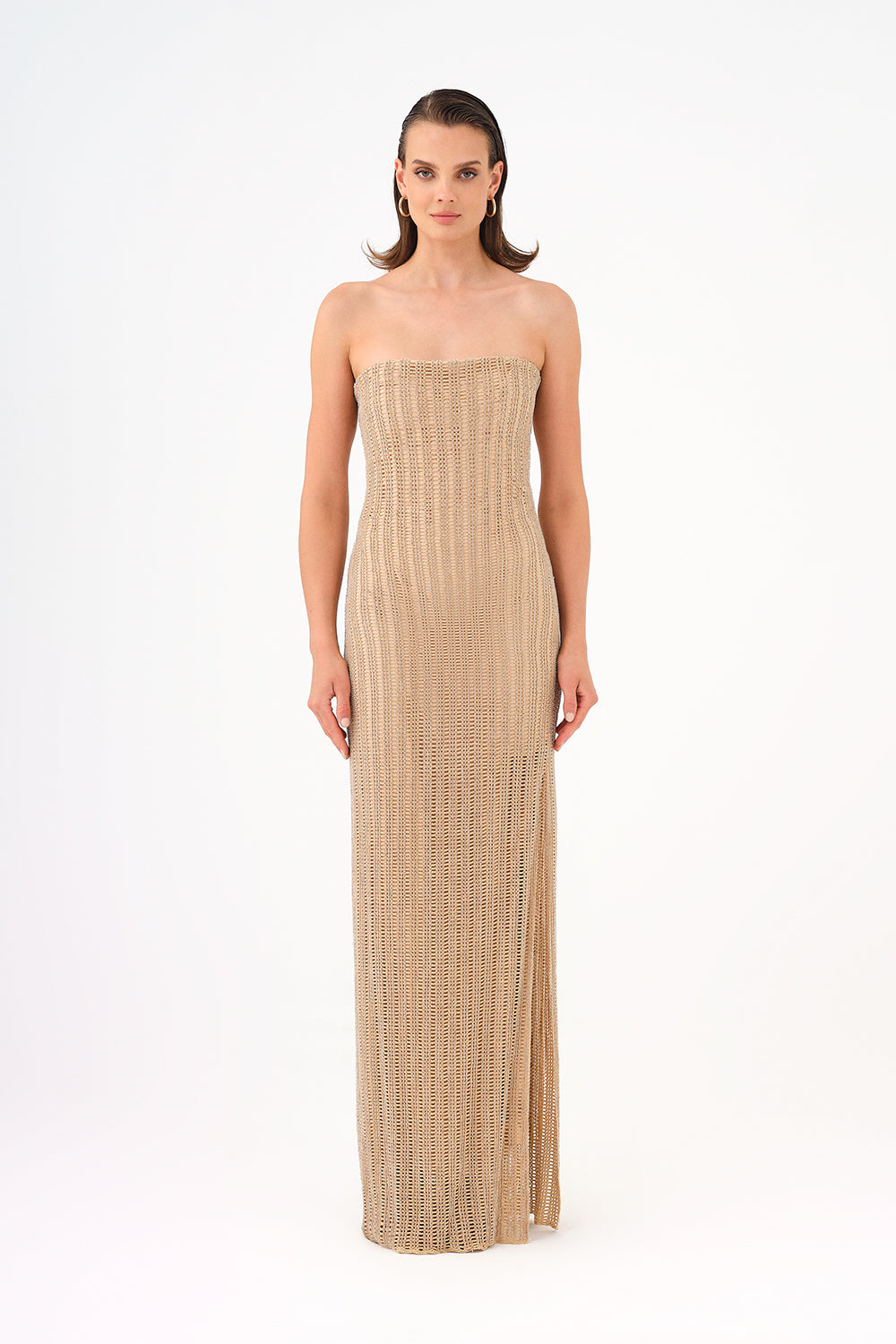 Yırtmaçlı Taş İşlemeli Uzun Abiye Elbise - 9109C