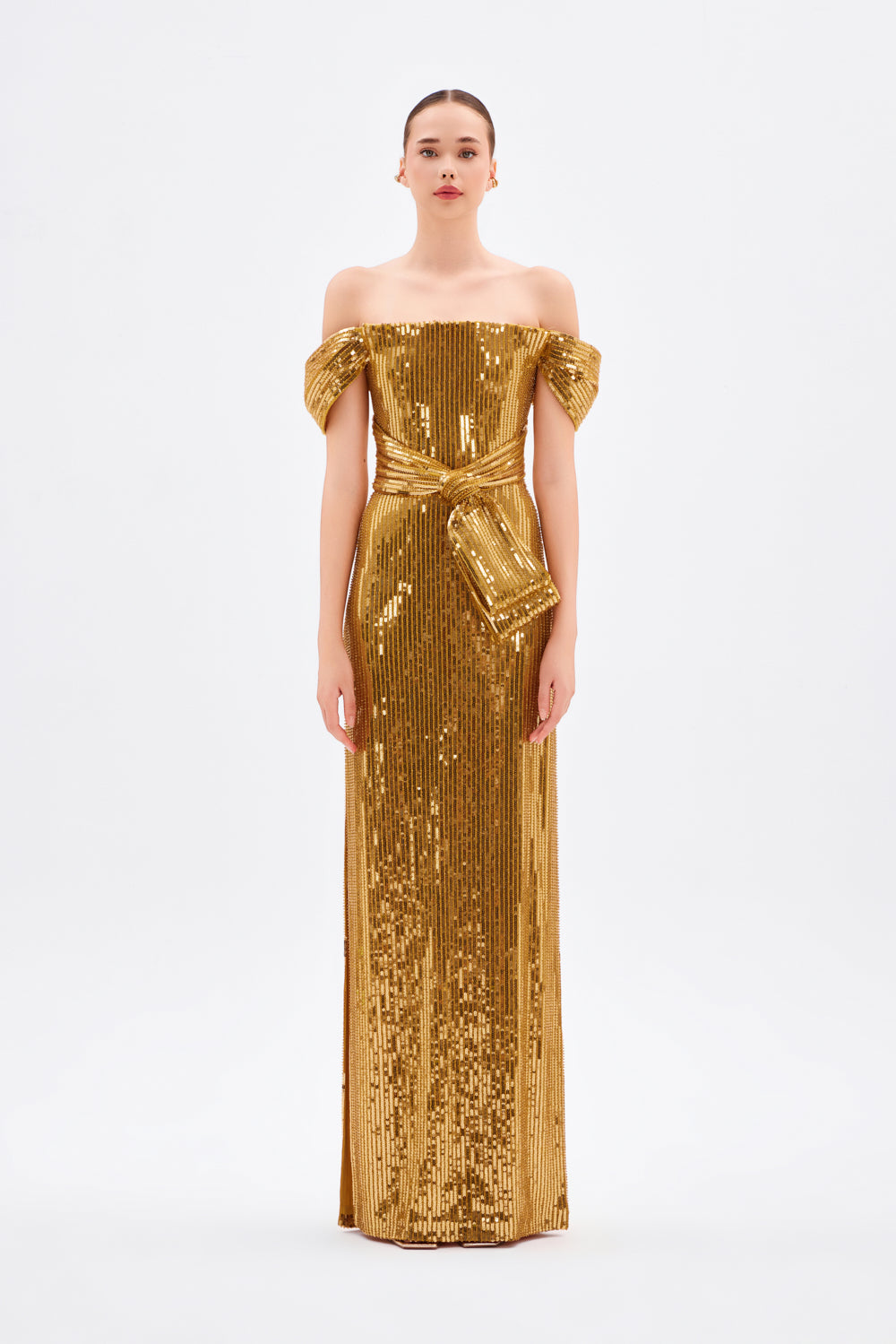 Fiyonk Detaylı Payetli Uzun Abiye Elbise - 9055C