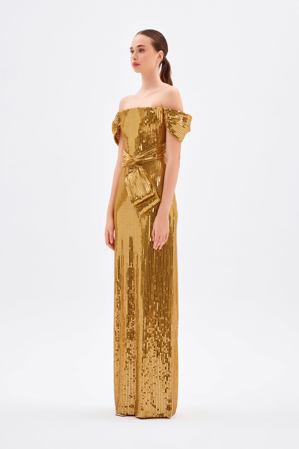 Fiyonk Detaylı Payetli Uzun Abiye Elbise - 9055C