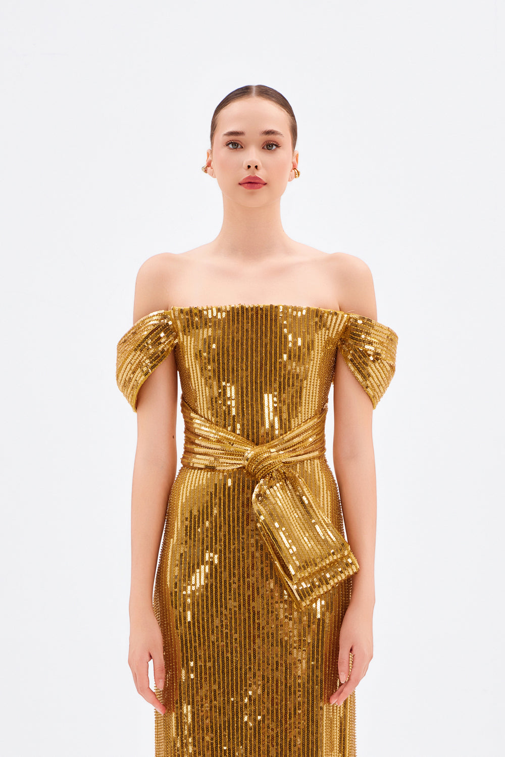 Fiyonk Detaylı Payetli Uzun Abiye Elbise - 9055C