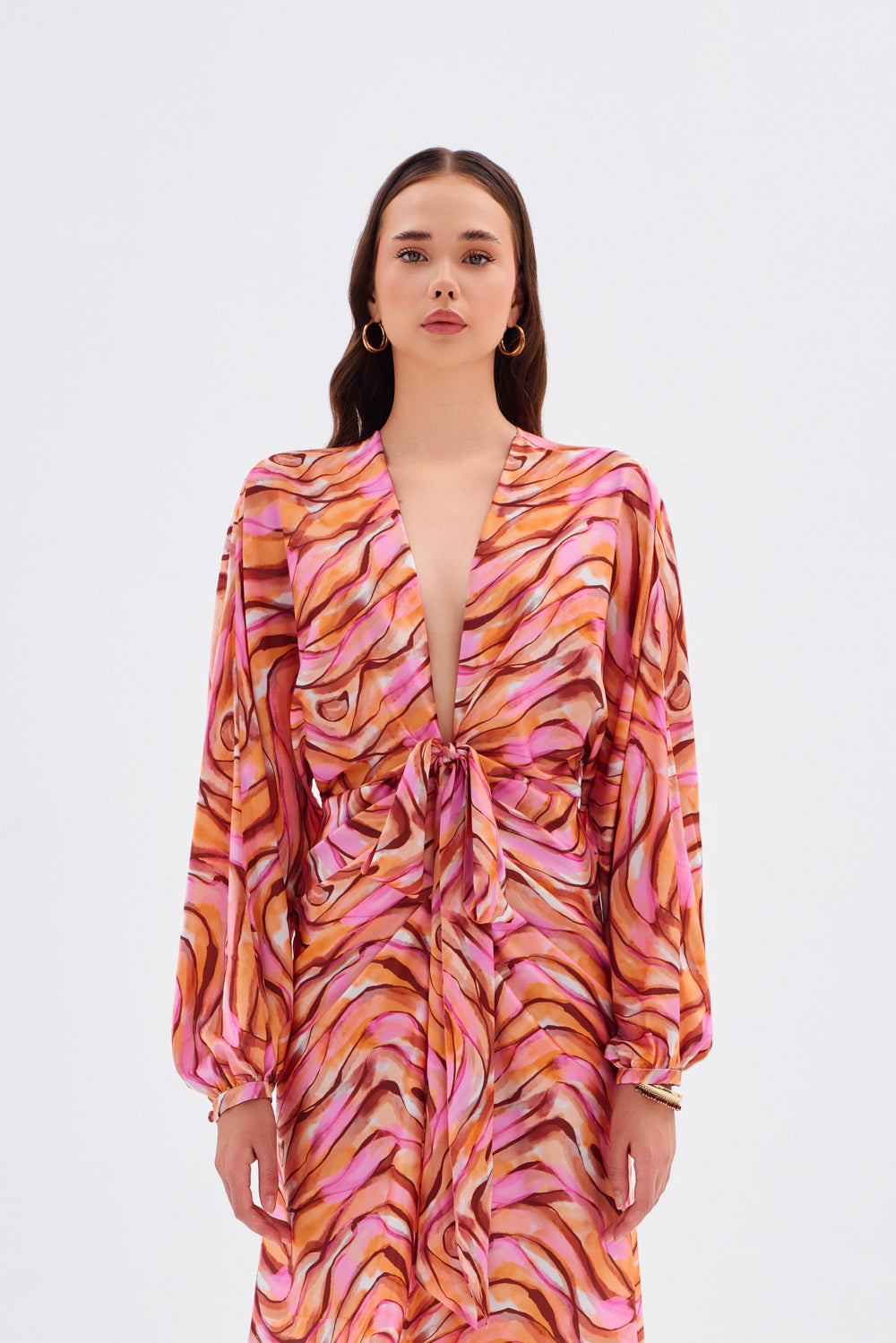 Bağlama Detaylı Desenli Kısa Abiye Elbise - 9199C