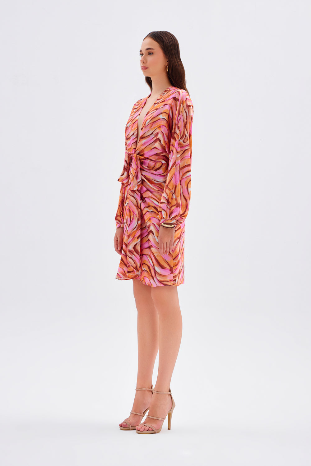 Bağlama Detaylı Desenli Kısa Abiye Elbise - 9199C