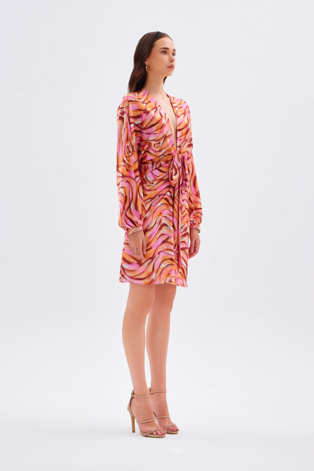 Bağlama Detaylı Desenli Kısa Abiye Elbise - 9199C