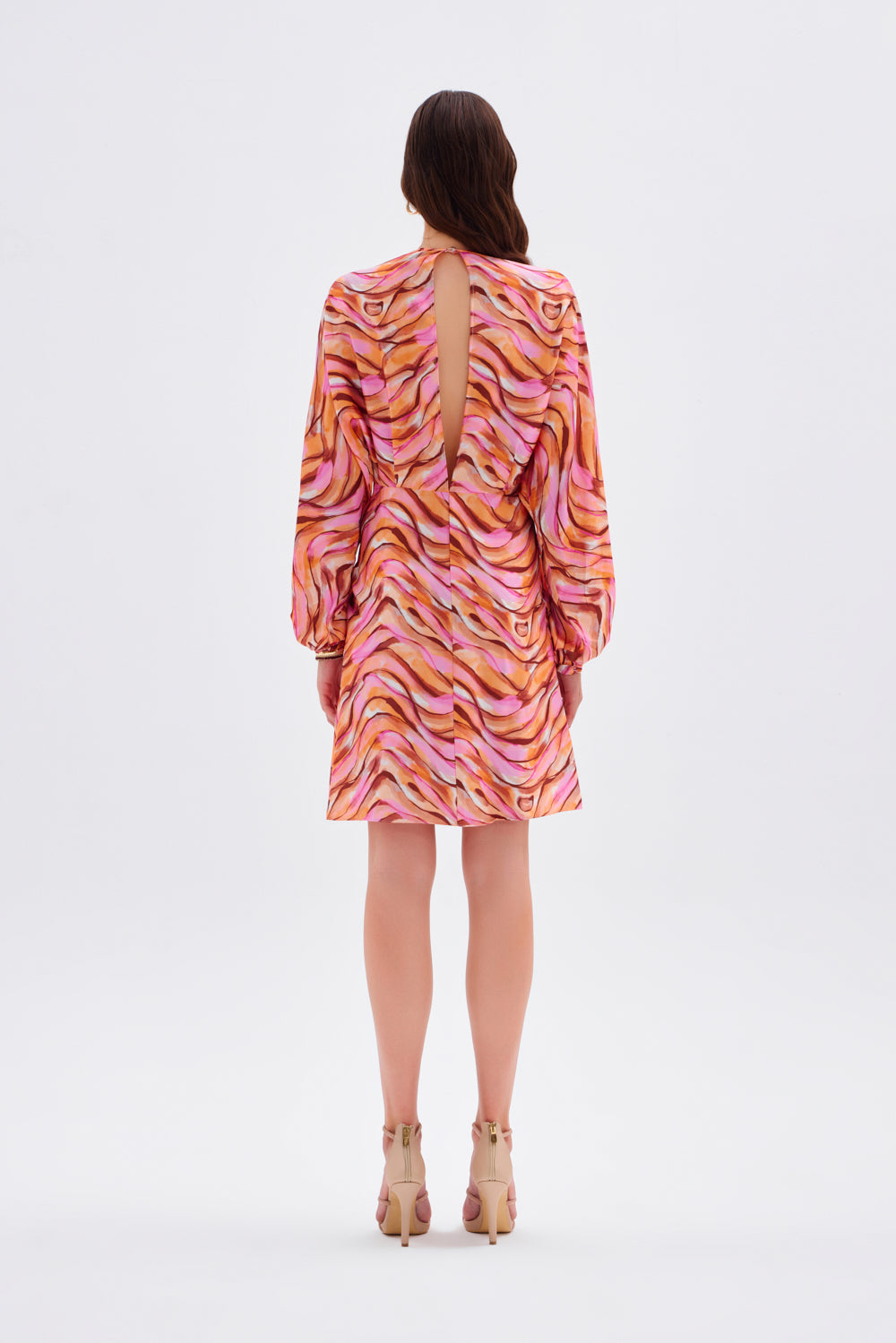 Bağlama Detaylı Desenli Kısa Abiye Elbise - 9199C