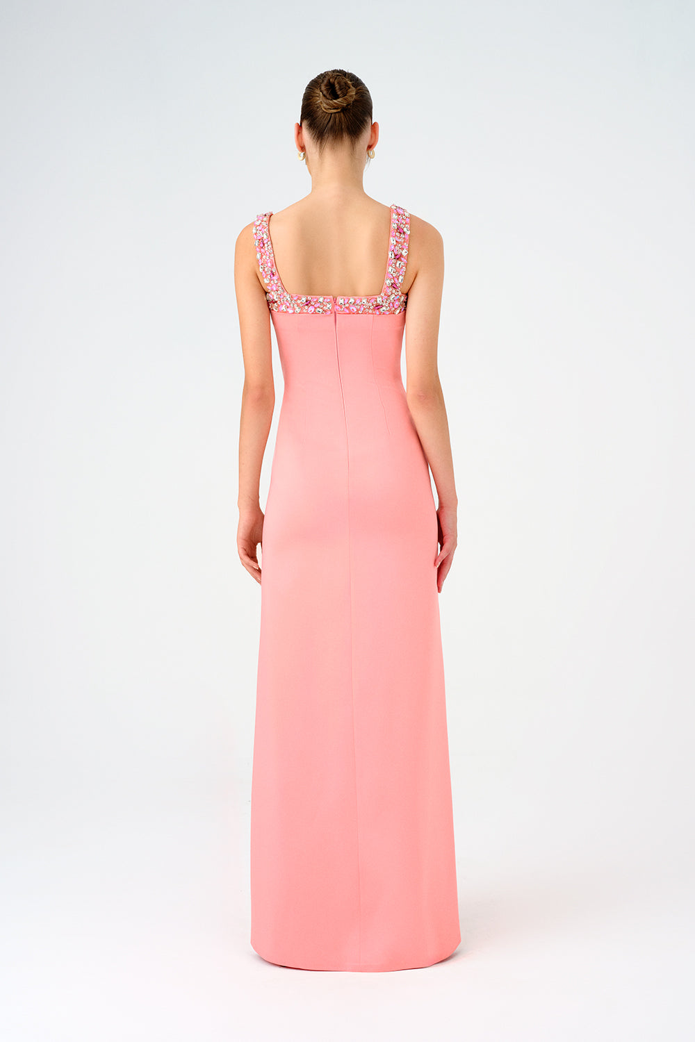 Şifon Pelerinli Taş İşlemeli Askılı Uzun Abiye Elbise - 9053C