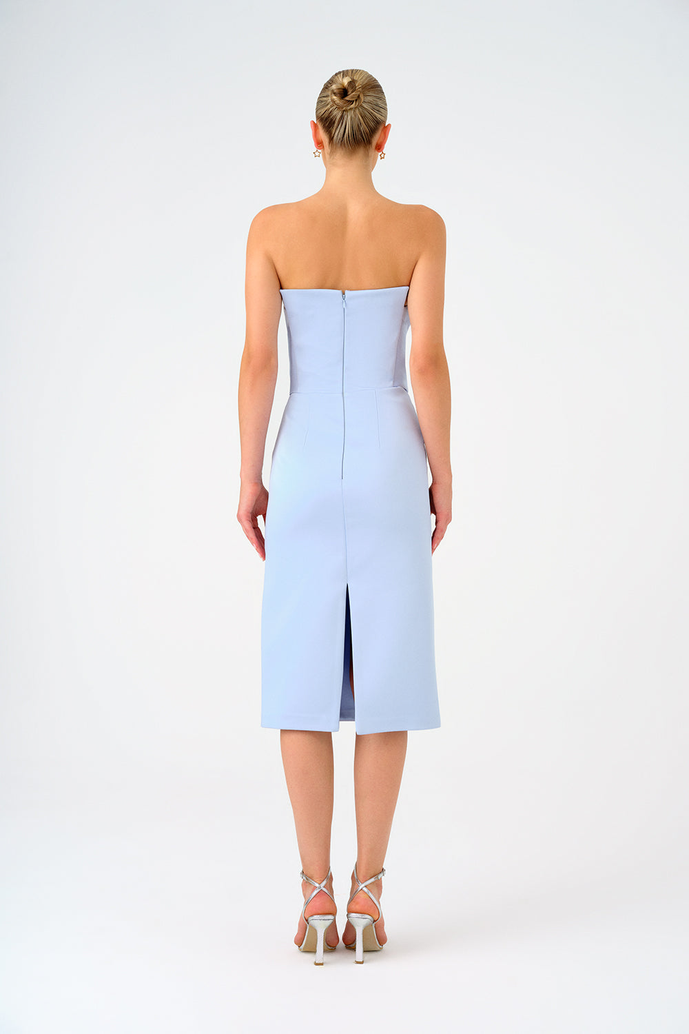 Düşük Omuzlu Straplez Saten Midi Abiye Elbise - 9155C