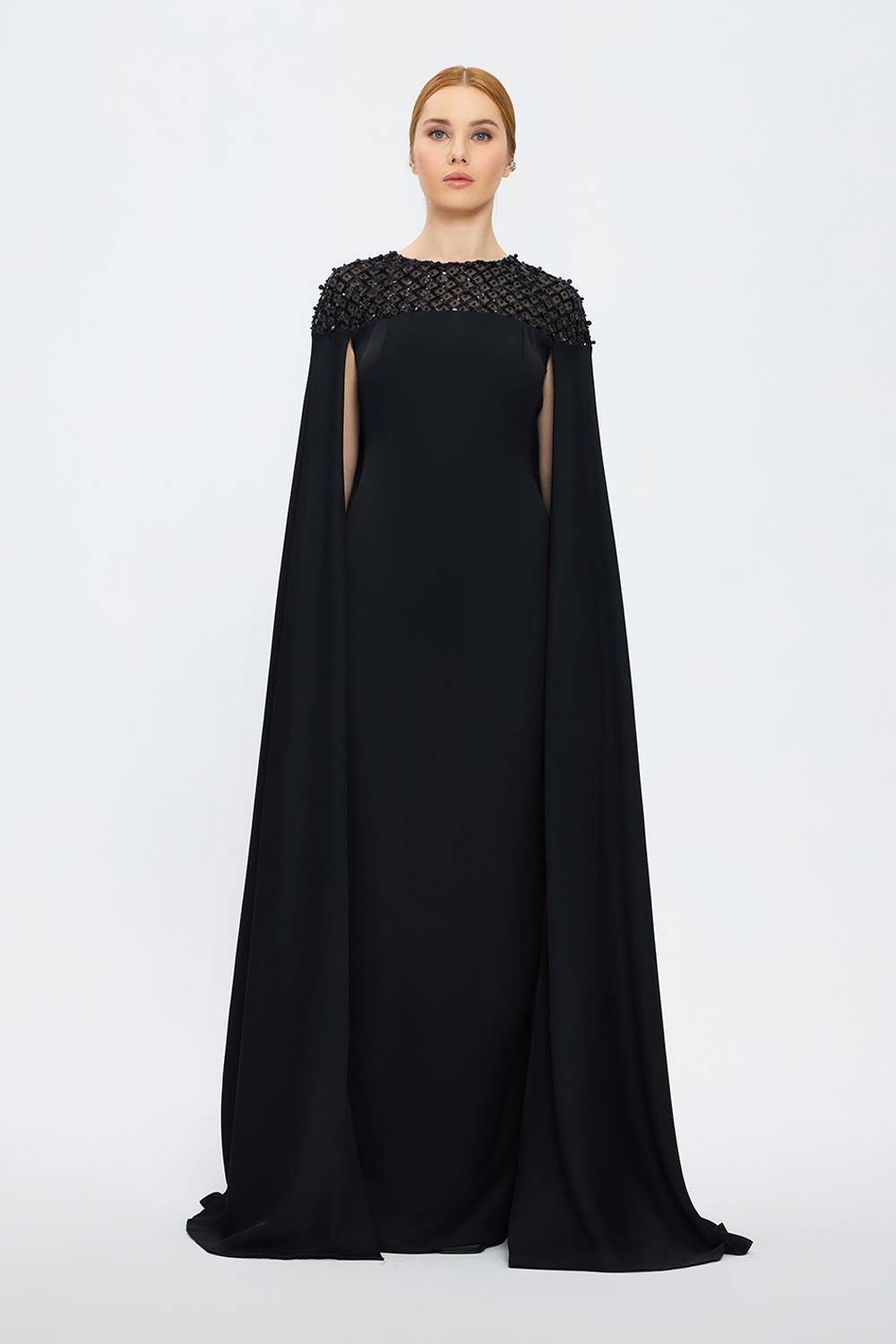 Hakim Yaka Taş İşlemeli Tesettür Abiye Elbise - 1027C