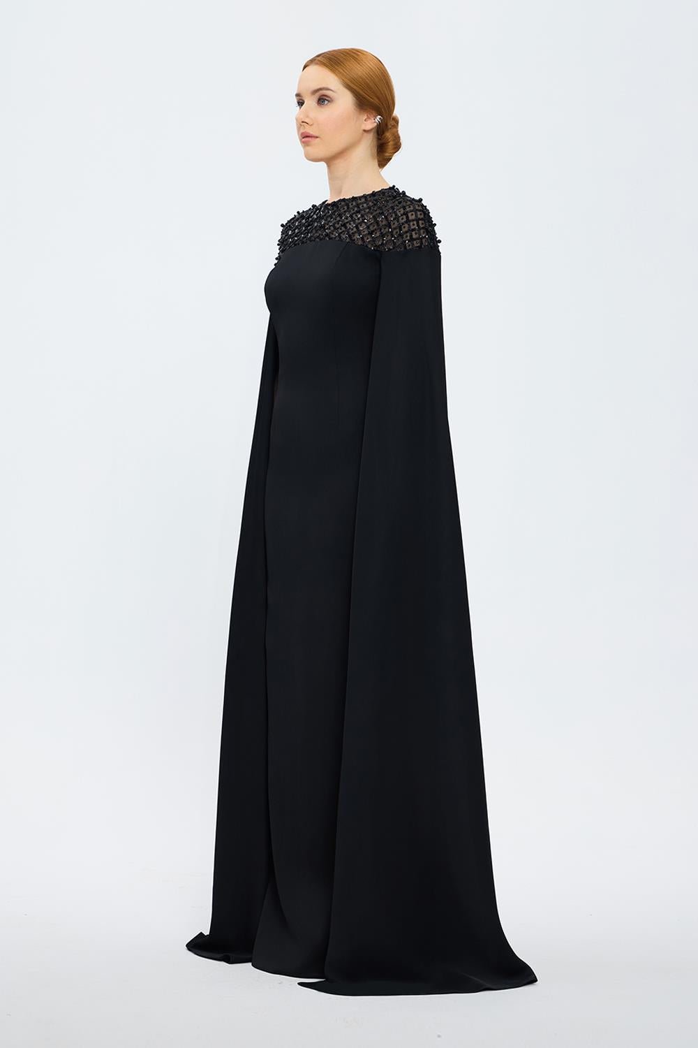 Hakim Yaka Taş İşlemeli Tesettür Abiye Elbise - 1027C