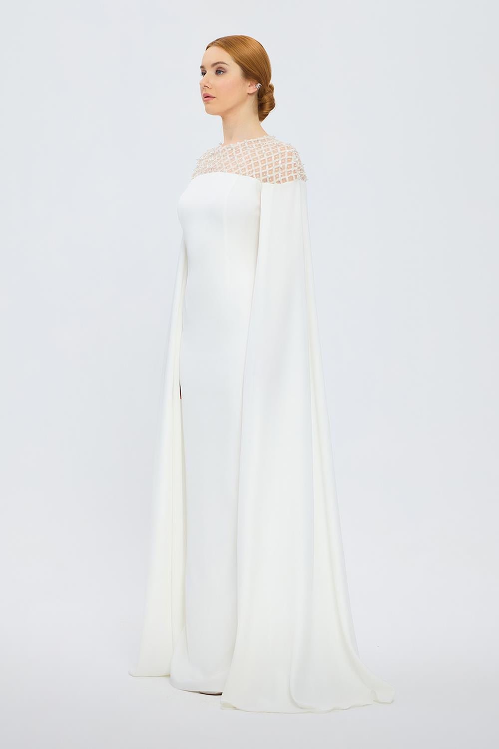 Hakim Yaka Taş İşlemeli Tesettür Abiye Elbise - 1027C